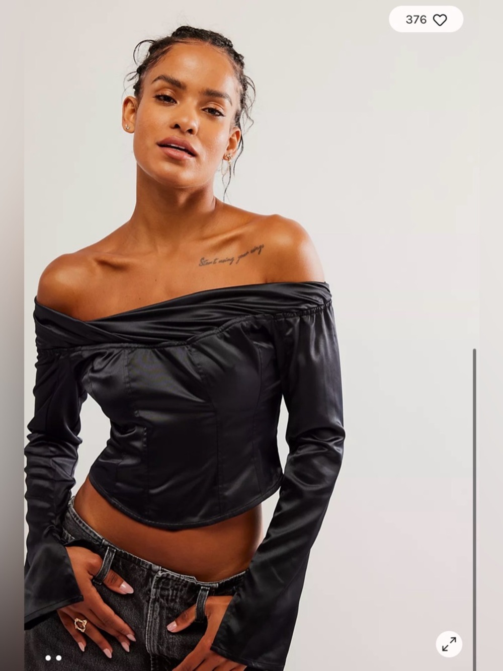 Free People Woman’s Fay Off The Shoulder Black Long-Sleeve Top, Size XL